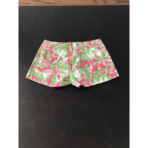 Lilly Pulitzer Liza Shorts, Forgot My Trunks Green Pink Lace Design - Size 0 - Picture 2 of 10